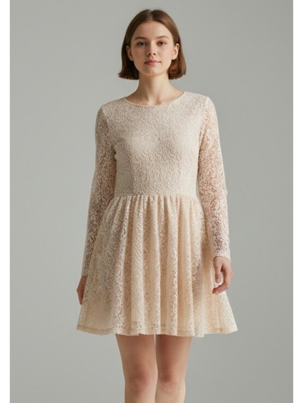 Altar'd State S Beige Lace Floral Lined A-Line Short Dress Cottagecore Peasant